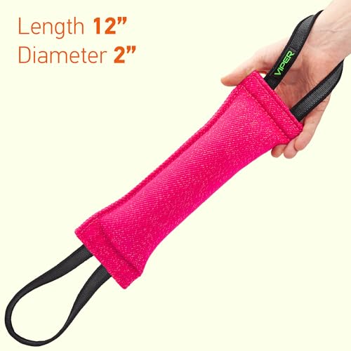 Viper Heavy Duty French Linen Dog Bite Tug Toy - K9 Trainer, Tough and Durable for Dogs Shutzhund IPO K-9 - Pink - 12in L x 2in W - color: Pink, size: 12in L x 2in W