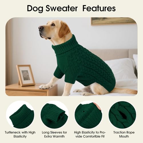 SAWMONG Dog Sweater, Dog Sweaters for Large Dogs Girls Boys, Pullover Turtleneck Knitted Doggy Sweatshirt, Cold Weather Pet Clothes（Green, X-Large - color: Green, size: X-Large