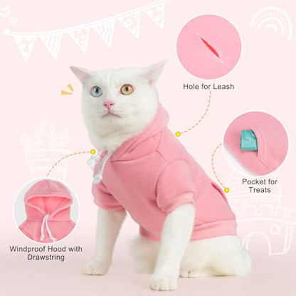 BEAUTYZOO Dog Hoodie & Cat Sweater for Small Dogs Puppy Girls Boys, Fleece Lined Warm Winter Fall Dog Clothes with Leash Hole and Pocket, Ultra-Soft Pet Jacket Coats Kitten Clothing, Pink L - color: Pink, size: L (Chest: 19", Neck: 12", Back: 14")