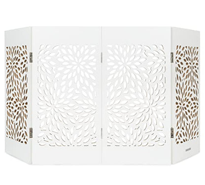 Cardinal Gates Decorative Wooden Freestanding Pet Gate - 4 Panel 15" W x 30" H - Expandable Indoor Barrier for Small/Medium Pets - Portable Puppy Gate - Great for Hallways and Doors - White Starburst