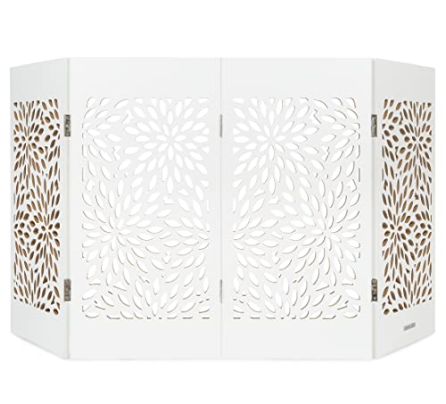 Cardinal Gates Decorative Wooden Freestanding Pet Gate - 4 Panel 15" W x 30" H - Expandable Indoor Barrier for Small/Medium Pets - Portable Puppy Gate - Great for Hallways and Doors - White Starburst