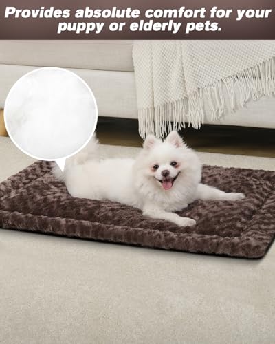 Washable Dog Bed Mat Crate Pad Soft Fluffy Pet Kennel Beds Dog Sleeping Mattress for Large Jumbo Medium Small Dogs, 30 x 19 Inch, Brown - color: Brown, size: 30.00" x 19.00" x 1.50"