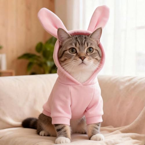 Pink Dog Sweater for Small Dogs Girl Boy Bunny Ears Puppy Hoodies Funny Dog Sweatshirt Coat Rabbit Outfit for Cats Pet Easter Costume for Pomeranian Chihuahua Yorkie (Pink, X-Small) - size: X-Small