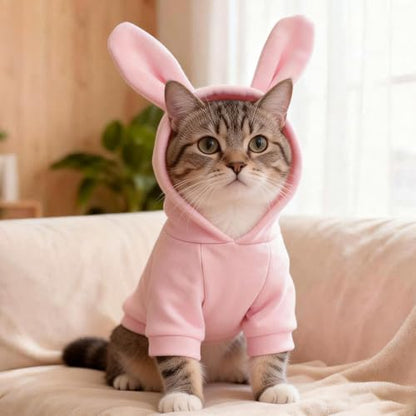 Pink Dog Sweater for Small Dogs Girl Boy Bunny Ears Puppy Hoodies Funny Dog Sweatshirt Coat Rabbit Outfit for Cats Pet Easter Costume for Pomeranian Chihuahua Yorkie (Pink, X-Small) - size: X-Small