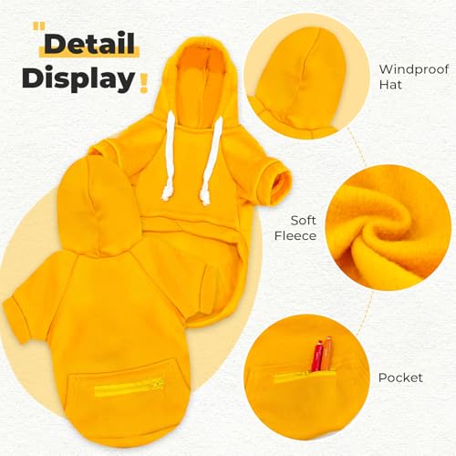 PETCARE Basic Dog Hoodie Sweaters for Small Medium Large Dogs Cats Puppy Clothes Soft Warm Fleece Dog Hoodies Sweatshirt with Small Pockets Fall Winter Chihuahua Dachshund Golden Retriever Outfits - color: Yellow, size: L(Suggest 6-10 lbs)
