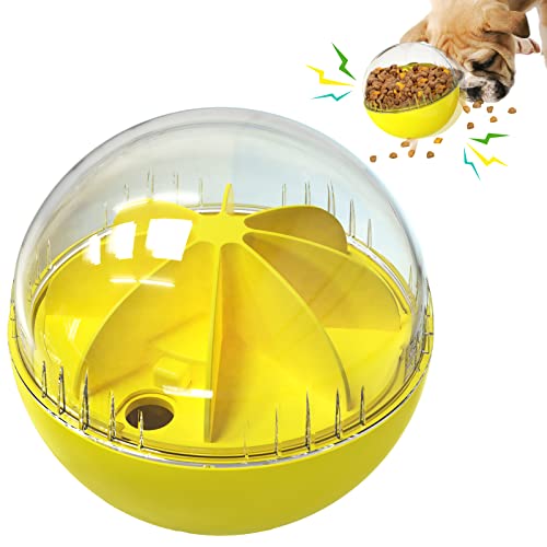 Dog Treat Ball, Dog Food Puzzle Slow Feeder Interactive Squeaky Mental Stimulation Toys, Cat Treat Dispenser Puzzle Toys Active Rolling Balls for Medium/Large Dog Breeds - color: Yellow