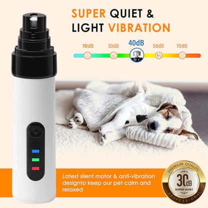 Ntrjtrss Quiet Dog Nail Grinde with 2-Speed, Professional Groom Pro Nail Grinder for Dogs for Small/Medium/Large Dogs & Cats, Rechargeable Grind Pro for Dogs with Replacement Grinding Heads