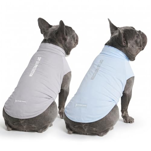 Spark Paws Sunblock Dog T-Shirt, SPF30 Protection, Lightweight Breathable Quick Dry for Dogs with Sensitive Skin - Blue & Grey (Set of 2) - L - color: Blue & Grey, size: L: 15-25lbs