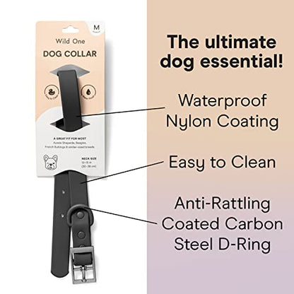 Wild One Dog Collar, Easy-Clean, All Weather Flex-Poly Strap with Metal, Durable, Dirt and Odor Resistant (Black, M) - color: Black, size: M