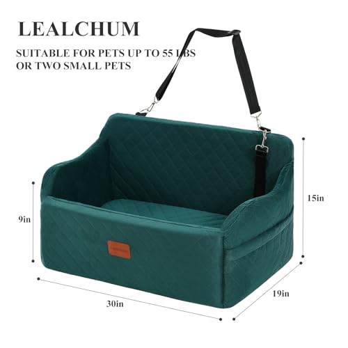 Lealchum Dog Car Seat for Medium/Large Dogs,2 Clip-On Safety Leashs for 2 Small Dogs,Removable and Washable Comfy Pet Car Seat,Easy to Install and Clean (Green, Large) - color: Green