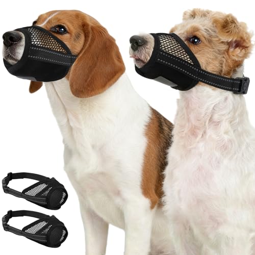 Pezluxe 2-Pack Dog Muzzle, Soft Air Mesh Muzzle Anti Biting Barking Chewing, Secure & Breathable Drinkable Pets Muzzles with Adjustable Strap, for Small Medium Large Dogs (Black-M) - size: M
