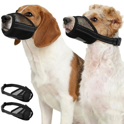 Pezluxe 2-Pack Dog Muzzle, Soft Air Mesh Muzzle Anti Biting Barking Chewing, Secure & Breathable Drinkable Pets Muzzles with Adjustable Strap, for Small Medium Large Dogs (Black-M) - size: M