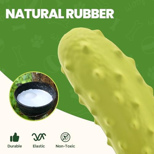 LIFLIX 2PCS Tough Squeaky Dog Toys, Durable Dog Chew Toy with Natural Rubber, Teething Toys for Medium Large Breeds, Cucumber Pickle Shape, Yellow & Green - color: yellow and green