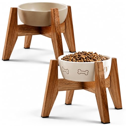 RAINBLELAND Elevated Dog Bowl Stand for Small Dogs, 7" Tall Raised Dog Bowl Stand Fits Up to 7" Bowls, Solid Acacia Wood Dog Bowl Holder, Set of 2 Wooden Dog Feeding Stands (Stand Only) - color: Small - 2 Pack