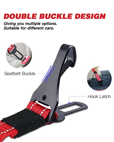 AUBELL Dog Seat Belt for Car,2 Pack Set 3-in-1 Adjustable Reflective Bungee Heavy Duty Dog Car Harness Tether with Clip Hook Latch & Buckle,Swivel Zinc Alloy Carabiner,Black+Red - color: Set Black+Red