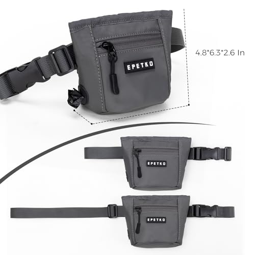 Dog Treat Pouch, Powerful Magnet Closure Device Dog Training Treat Bag Large Capacity Pet Treat Pouch with Poop Bag Dispenser Treat Bag for Dog Training with Metal Waistband Clip (Deep Gray) - color: Deep Gray