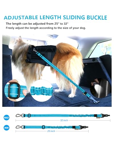 AUBELL Dog Seat Belt for Car,Updated 3-in-1 Adjustable Reflective Bungee Heavy Duty Dog Car Harness Tether with Clip Hook Latch & Buckle,Swivel Zinc Alloy Carabiner,Blue - color: Blue