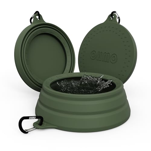 OHMO Spill Proof Collapsible Dog Water Bowl Large 34oz for Cars, No Splash Portable Bowls for Dog Travel, Pet Essentials for Road Trips, Cat Travel Accessories - color: Camo Green, size: 34oz