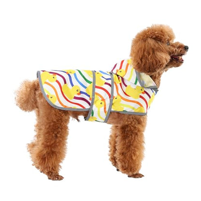 Dog Raincoat, Waterproof Dog Rain Jacket with Hood, Adjustable Rain Coat Poncho with Reflective Strips & Leash Hole for Large Medium Small Dogs Puppies, Lightweight Pet Clothes - color: Rainbow Ducks, size: X-Small