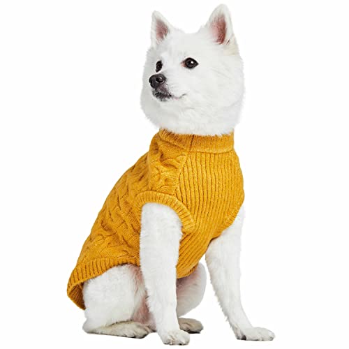 Blueberry Pet Classic Fuzzy Textured Knit Pullover Crew-Neck Dog Sweater in Mustard Yellow, Back Length 16", Pack of 1 Clothes for Dogs - color: Mustard Yellow, Crew-neck, size: 16 inch