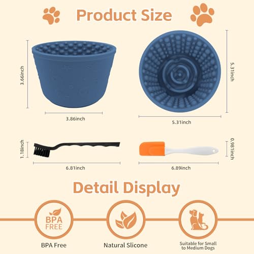 Dog Lick Bowl,Anxiety Relief Non-Slip Silicone Treat Bowl,Durable Anti-Choking Long-Lasting Enrichment Slow Feeder Licking Mat for Small Medium Large Breed,Freezable BPA Free Silicone Dishwasher Safe - color: Dark Blue, size: M-L