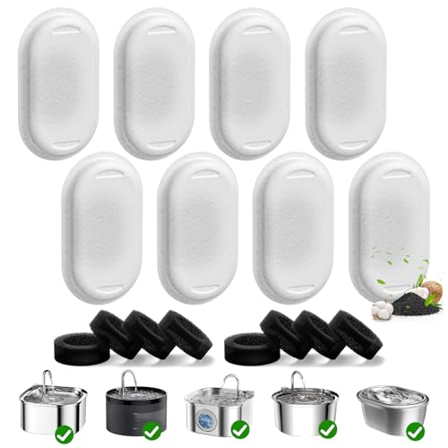 16 Pack Cat Water Fountain Filters for 108/3.2L& 67oz/2L& 4L/135oz Stainless Steel Pet Water Dispenser Cat/Dog Fountain Filter Replacement(8 Filters & 8 Sponges) - color: 8 Filters & 8 Sponges