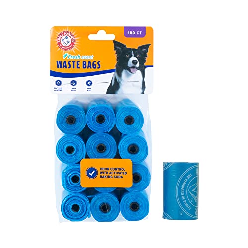 Arm & Hammer Durable Disposable Dog And Cat Waste Bags With Activated Baking Soda, 180 Dog Poop Bags, 9 x 14 Inches, Blue - color: Blue, size: 1 Count (Pack of 180)