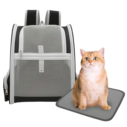 Cat Backpack Carrier, Pet Carrier for Small Dog Cat Puppy Kitten Bunny,Ventilated Mesh Design up to 15lbs, Foldable Animal Backpack Bag for Hiking Camping Travel (Grey)