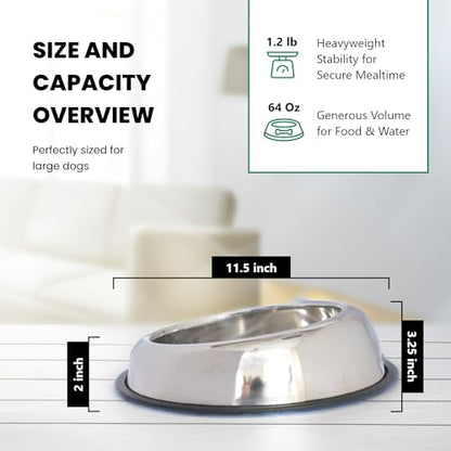 Iconic Pet 8 Cup/64 Oz Heavy Weight Non-Skid Stainless Steel High Back Pet Food/Water Bowls with Removable Anti Skid Rubber Ring - Dog/Cat Feeding Bowl in Unique Design, Dishwasher Safe - size: 8 Cup/64 oz.