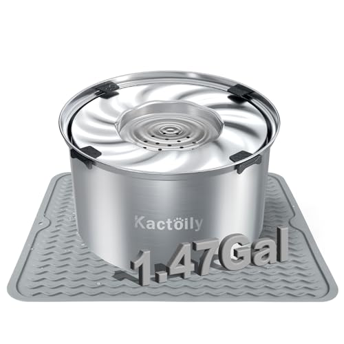 kactoily 1.47 Gal Stainless Steel Dog Water Bowl, 24 Cups Large No Spill Dog Bowl with Non-Slip Mats, Splash Proof Slow Water Drinking for Messy Drinkers - color: Grey