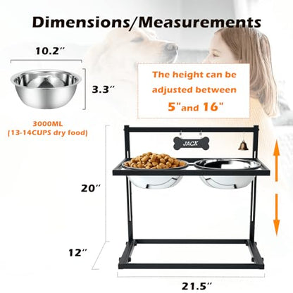 SHAINFUN Elevated Dog Feeder for Large Breeds, Adjustable Height Raised Dog Bowl Stand with 3000ML Stainless Steel Bowls - size: x-large dogs