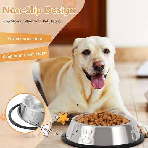 Stainless Steel Dog Bowl, 4 Pack Metal Cat Bowls for Food and Water, Non-Slip Pet Feeding Dish Bowl with Rubber Base for Cats Puppy Small Medium Dogs - size: 16oz 4 pack