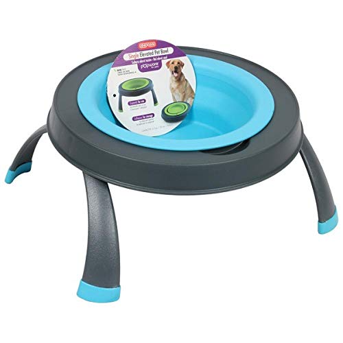 Dexas Popware for Pets Single Elevated Pet Feeder, Gray/Blue, Large/4 Cup Capacity (PW140432312) - color: Gray/Blue, size: Large/4 Cup Capacity