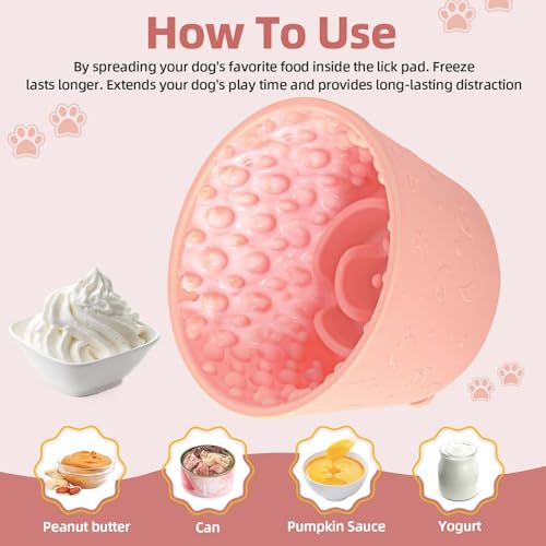 Dog Slow Feeder Lick Bowl, Non-Slip Dog Licking Treat Dispenser, Slow Feeder Bowls for Small Medium Large Breed Dogs, Anxiety Relief & Anti-Choking, BPA Free Silicone (Pink, 1.6 Cup) - color: Pink