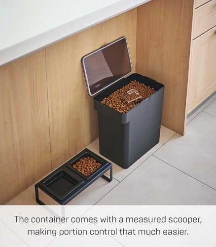 YAMAZAKI Home Tower Airtight Pet Food Storage Container - Cat And Dog Food Holder Bin With Transparent Lid And Handle - Large - Polypropylene - 15 Lbs., 3.2 Gallons, 12 Quarts - color: Black, size: Large