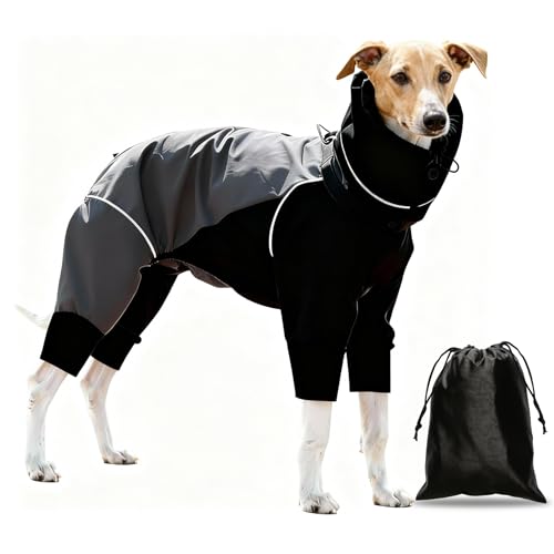 Dog Lightweight Raincoat Windbreaker, 4-in-1 Waterproof Windproof Windproof Snowproof Scratch-Resistant Outdoor Full Body Jacket Shell, Reflective Strips, Travel Dog Coat for Hiking, Black, M - color: Black, size: Medium