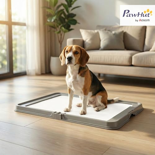 PawHut Pee Pad Holder 34" x 24.5", Foldable Indoor Potty Tray for Dogs, Large Training Pad Holder, Includes 3 Pee Pads, Anti-Slip & Easy to Clean