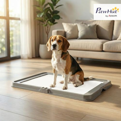 PawHut Pee Pad Holder 34" x 24.5", Foldable Indoor Potty Tray for Dogs, Large Training Pad Holder, Includes 3 Pee Pads, Anti-Slip & Easy to Clean