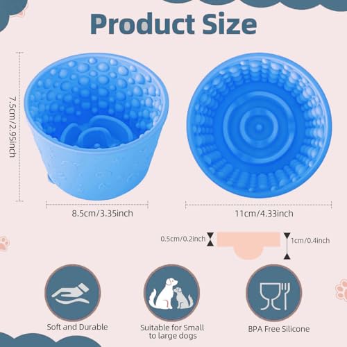 Dog Slow Feeder Lick Bowl, Non-Slip Licking Treat Dispenser, Slow Feeder Dog Bowls for Small Medium Large Breed Dogs, Anxiety Relief & Anti-Choking, BPA Free Silicone (Light Blue, 1.6 Cup) - color: Light Blue