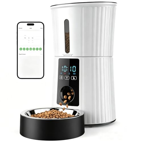Sweetcrispy Automatic Cat Feeder, 4L/16.9 Cups 2.4G WiFi Cat Food Dispenser with APP Control, Timed Pet Feeder for Dry Food, 10 Meals/Day, 50 Portions/Meal, Voice Recorder, Dual Power Supply, White - color: White, size: 4L - WiFi