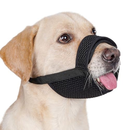 Mayerzon Dog Muzzle with Hook and Loop for Large Medium Small Dogs, Patented Soft Mesh Beagle Labrador Puppy Muzzles for Biting Chewing Grooming, Breathable, Adjustable, Allows Panting Drinking - size: L-(Snout Cir 10.25"-12")