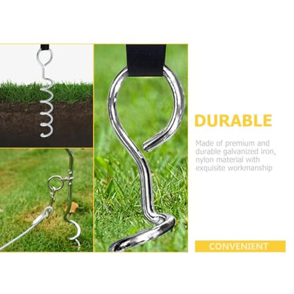 Professional Tent Stakes Wear-Resistant Spiral Dog Anchors with Metal Garden Stakes Portable 8pcs Set and 4 Straps for Outdoor Camping and Pet Tie-Outs