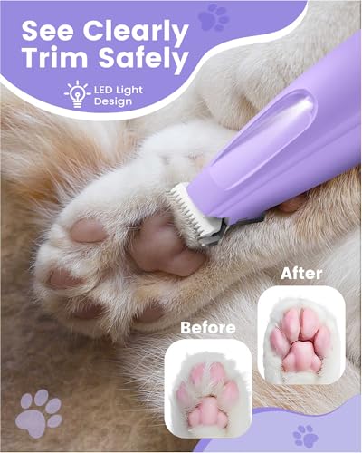 PAPMINI Dog Paw Trimmer with LED Light, 35dB Low Noise Paw Trimmers for Dog's Feet, 2 Speed Safety Electric Dog Clippers for Grooming, Rechargeable Cat Shaver for Paws, Ears, Face, Rump (Purple) - color: Purple