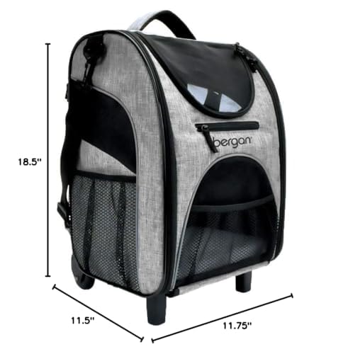 Coastal Bergan Rolling Pet Carrier - Travel Carrier Bag for Dogs and Cats with Mesh Windows and Shoulder Strap - Approved on Most Airlines - Heather Grey - 11.5" x 11.75" x 18.5"