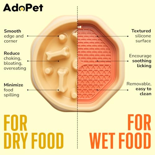 Slow Feeder Dog Bowl with Silicone Lick Mat, Non-Slip Dual Feeding Station for Dogs, Slow Eating Bowl to Help Reduce Fast Eating, Removable Lick Pad (Yellow) - color: Yellow