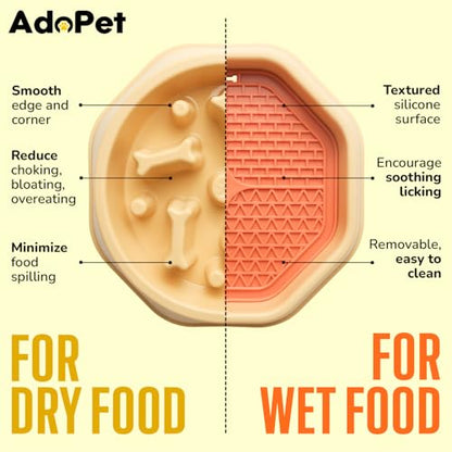 Slow Feeder Dog Bowl with Silicone Lick Mat, Non-Slip Dual Feeding Station for Dogs, Slow Eating Bowl to Help Reduce Fast Eating, Removable Lick Pad (Yellow) - color: Yellow