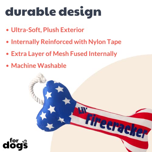 Huxley & Kent for Dogs | Lil' Firecracker Bone (Large) | 4th of July Funny Dog Toy | Power Plush Dog Toy with Squeaker | Dog Gift | Fun, Durable, and Safe | H&K Squeaky Dog Toy - size: Large