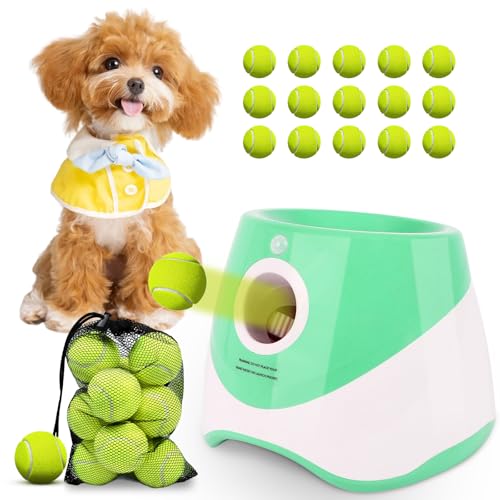 Automatic Ball Launcher for Dogs: 2" Mini Tennis Ball Thrower with 3 Distance Settings,Interactive Puppy Pet Ball Indoor Thrower Fetch Machine for Small to Medium Dogs,Green - color: Green, size: 10-30FT for Small Dogs