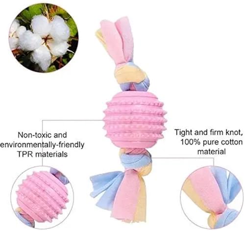 Puppy Chew Toys Set, Soft Rubber Teething Toys for Small Dogs, Durable Interactive Dog Toys with Cotton Rope, Pink & Blue 2 Colors