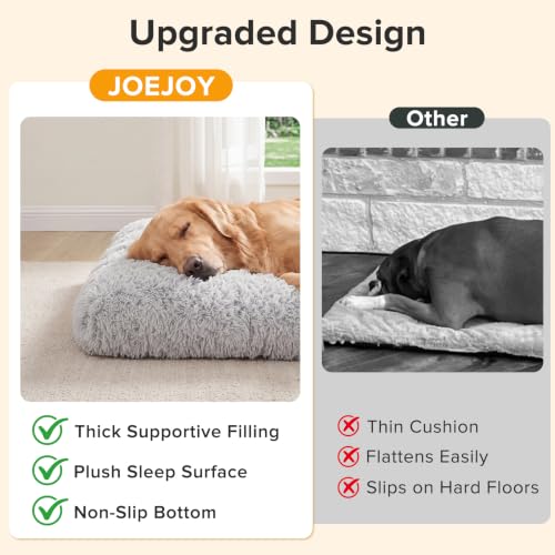 JOEJOY Large Dog Bed Crate Pad, Deluxe Plush Washable Dog Beds Fulffy Soft Kennel Pad Anti-Slip Pet Sleeping Mat for Extra Large Medium Small Dogs, 40" x 27", Grey - color: Grey, size: XL(40"x27"x4")